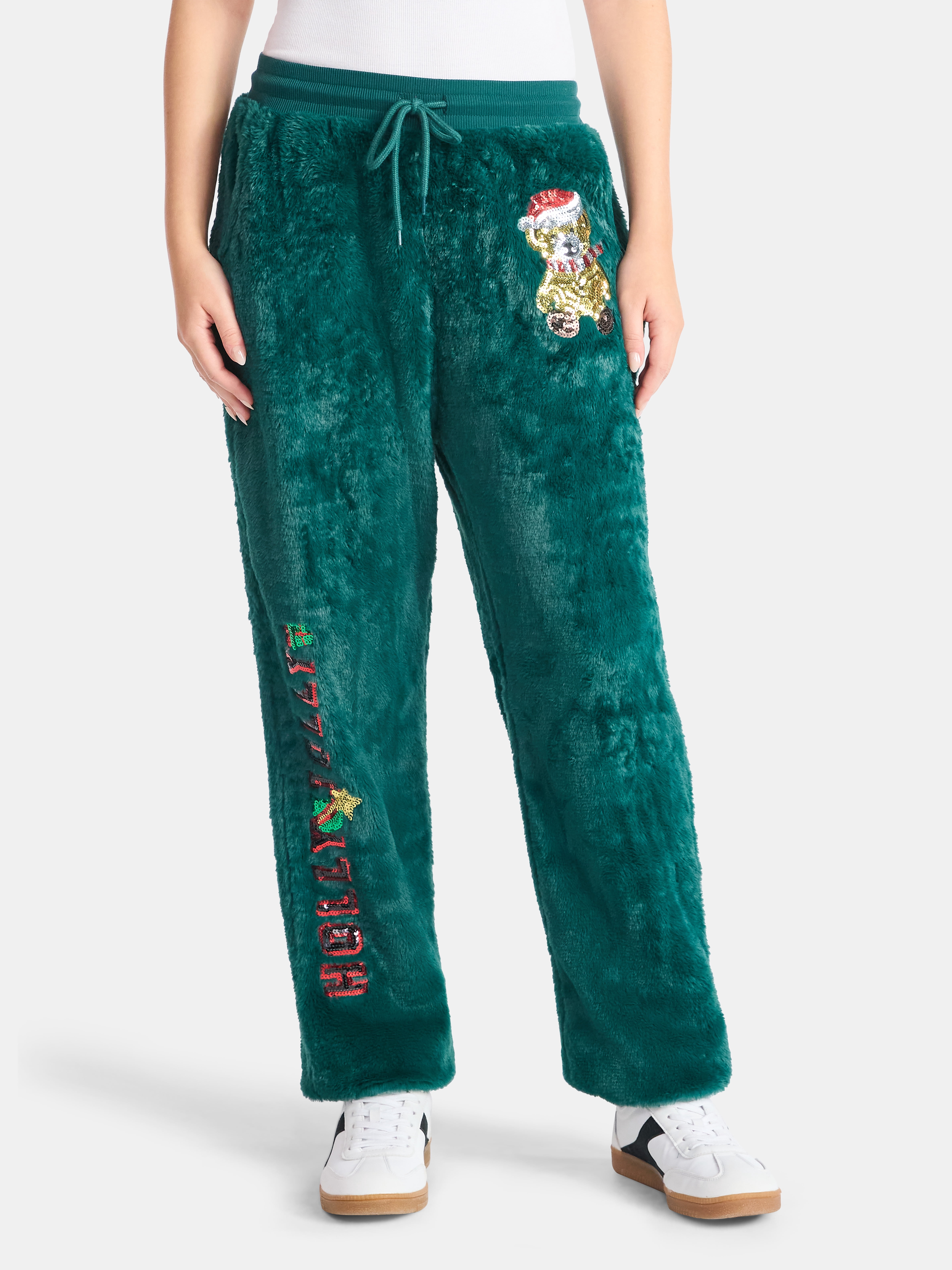 No Boundaries Christmas Plush Pants, 30'' Inseam, Women's, & Women's Plus