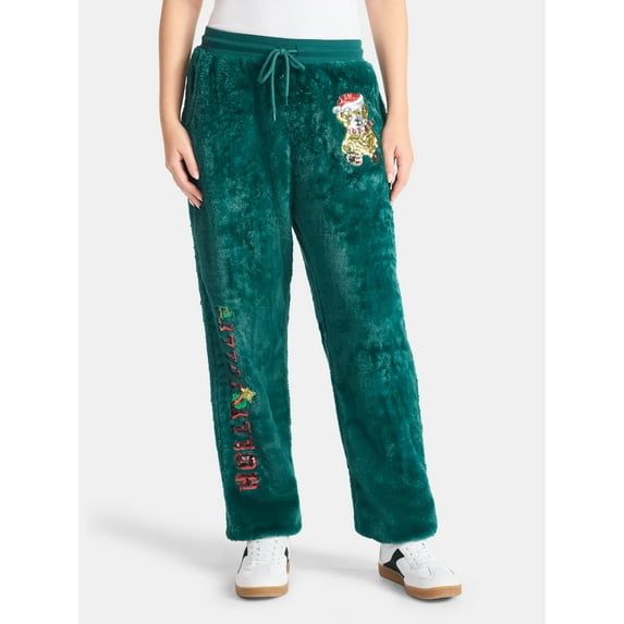 No Boundaries Christmas Plush Pants, 30'' Inseam, Women's, & Women's Plus