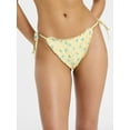 thumbnail image 1 of No Boundaries Floral Print Side Tie Bikini Bottoms with Lettuce Edge, Women’s XXS-XXL, 1 of 6
