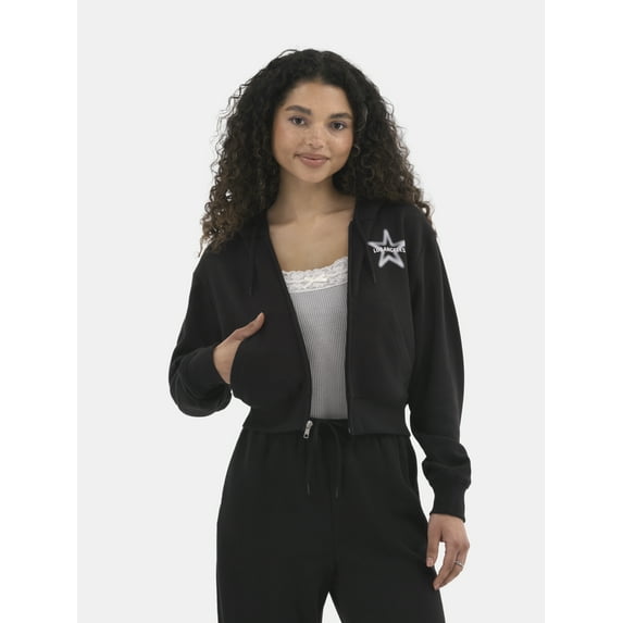 No Boundaries Young Adult Zip Cropped Hoodie, Women's