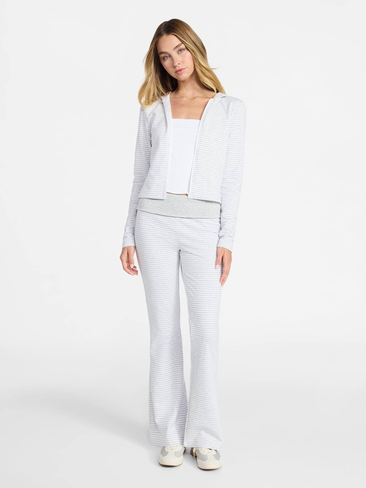 No Boundaries Zip-Up Hoodie and Foldover Pants Set, 2-Piece