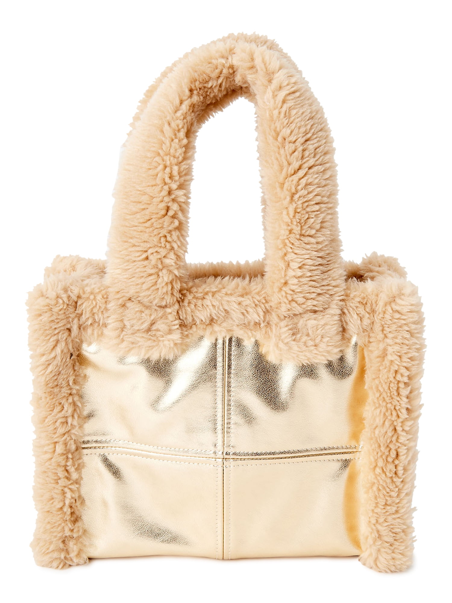 No Boundaries by No Boundaries Women's Small Sherpa Tote Bag, Gold Tan