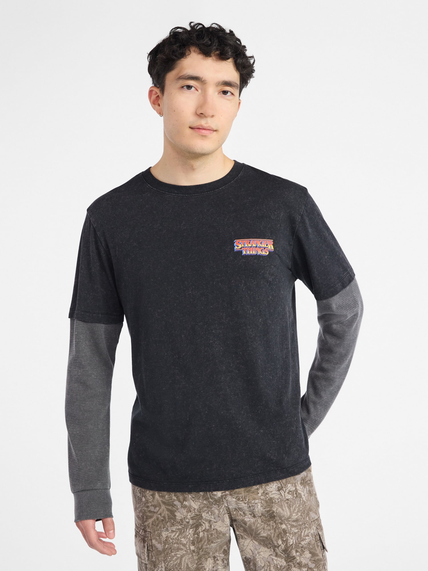 Netflix Stranger Things Hawkins Graphic T-Shirt with Long Sleeve Thermal Sleeves from No Boundaries, Men’s and Big Men’s