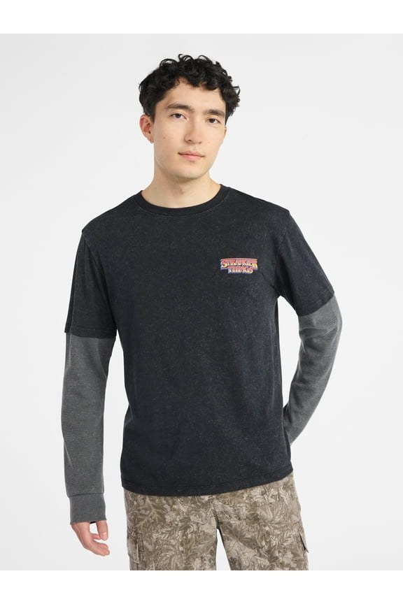Netflix Stranger Things Hawkins Graphic T-Shirt with Long Sleeve Thermal Sleeves from No Boundaries, Men’s and Big Men’s