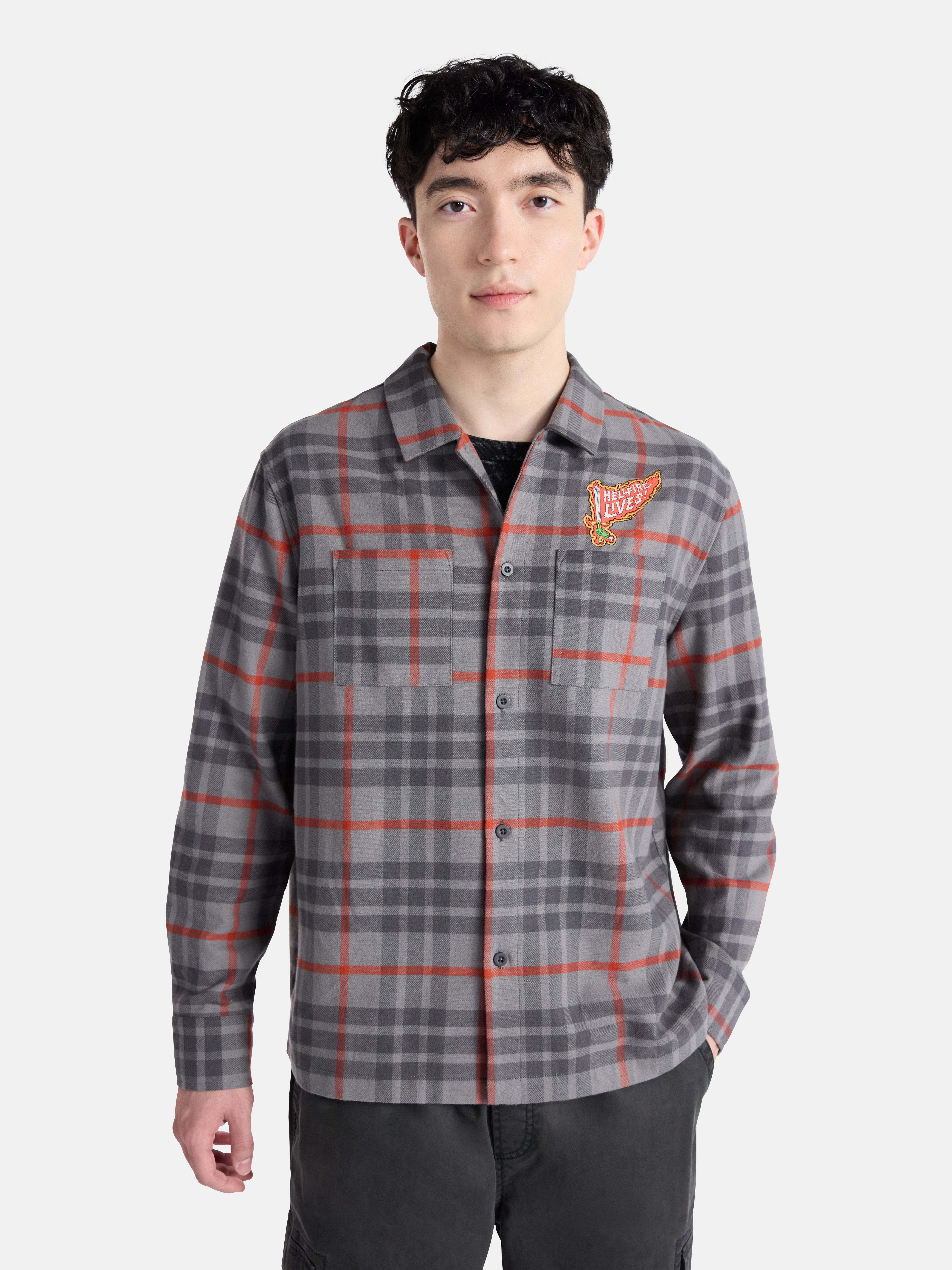Netflix Stranger Things Hellfire Lives Fire Cotton Flannel from No Boundaries, Men's & Big Men's