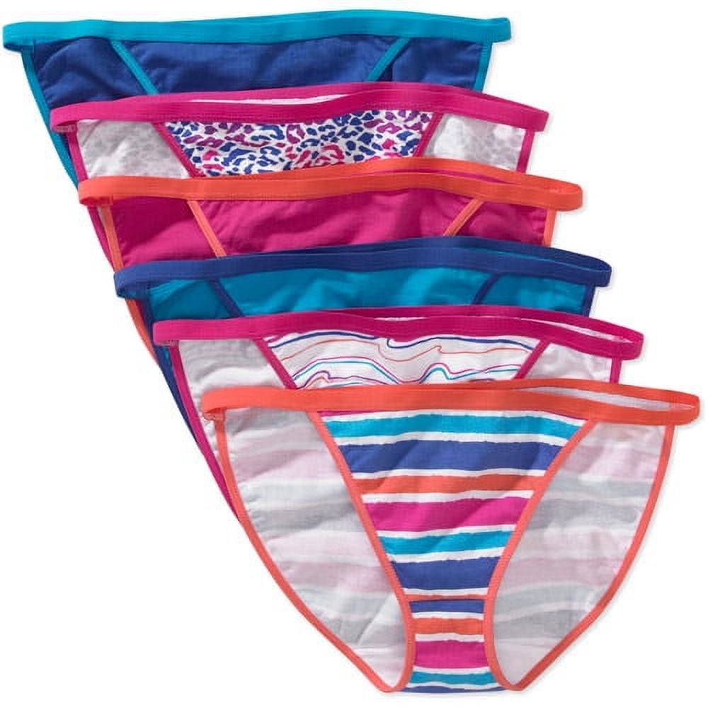 No Boundaries - Juniors Stretch Cotton String Bikini Panties, 6-Pack 