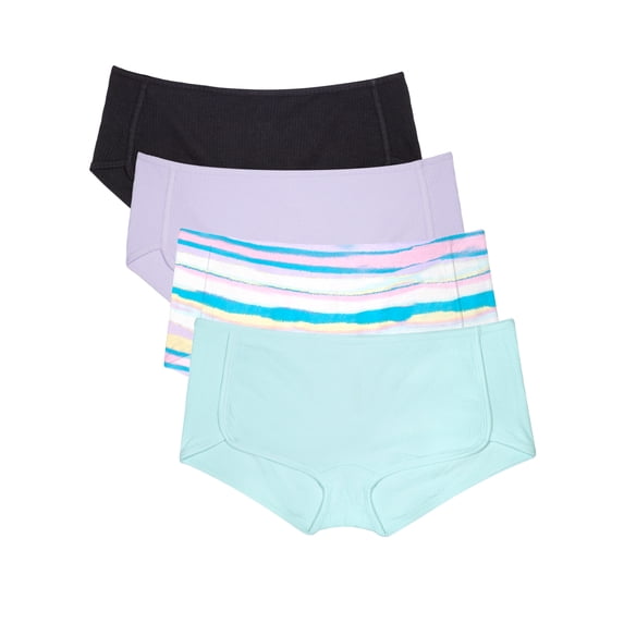 No Boundries Ribbed Printed Everyday Boy Shorts Panty (Junior's or Women's), 4 Pack