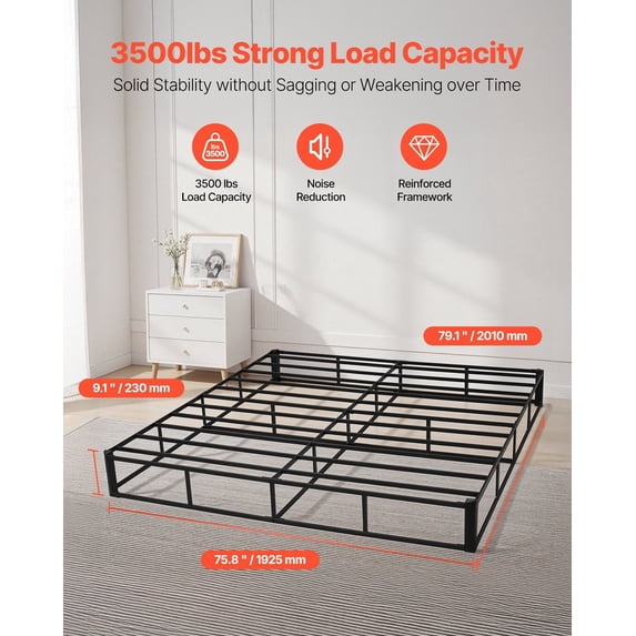 No Box Spring Needed King Bed Frame, Heavy Duty 3500 lbs Support - Washable Fabric Cover, 9" Mattress Platform, Easy Setup, 79.1" L x 75.8" W