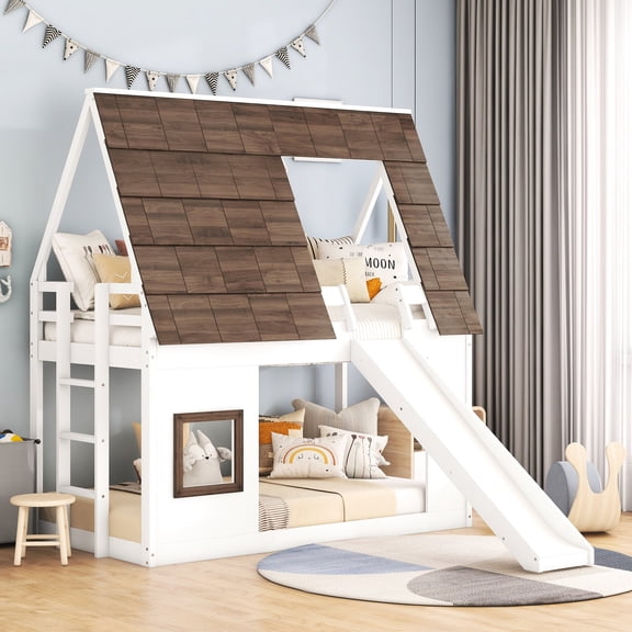No Box Spring Needed - Wood Twin Bunk Bed Saving Bedroom Space
