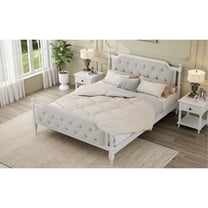 No Box Spring Solid Wood Queen Bed Frame With Elegant Headboard, Antique White Headboard Bed, Wood, Queen, Spring, Decoration Style