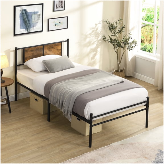 No Box Spring Twin XL Bed Frame with Headboard, Wood Platform Base, 10.8" Storage Space, 300 lbs Capacity for Memory Foam Mattress