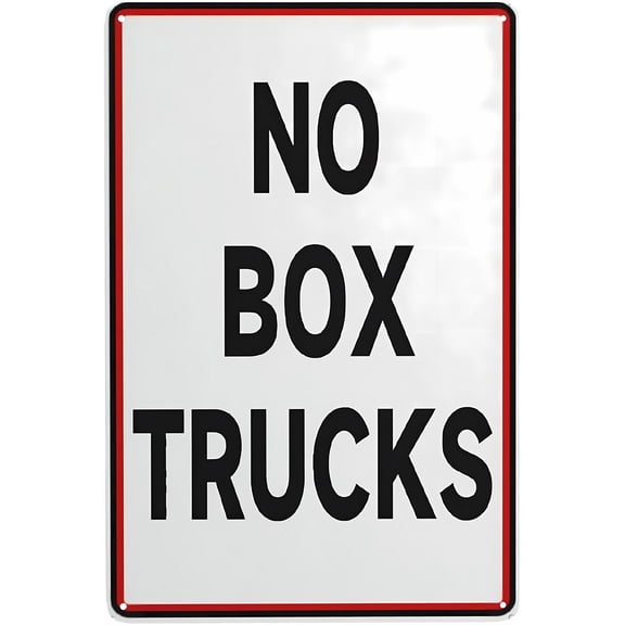 No Box Trucks Sign - 8"x12" Vintage Metal Warning Sign, Truck Restriction Decor for Home Farm Bar Coffee Shop Club Street Road Parking Lot