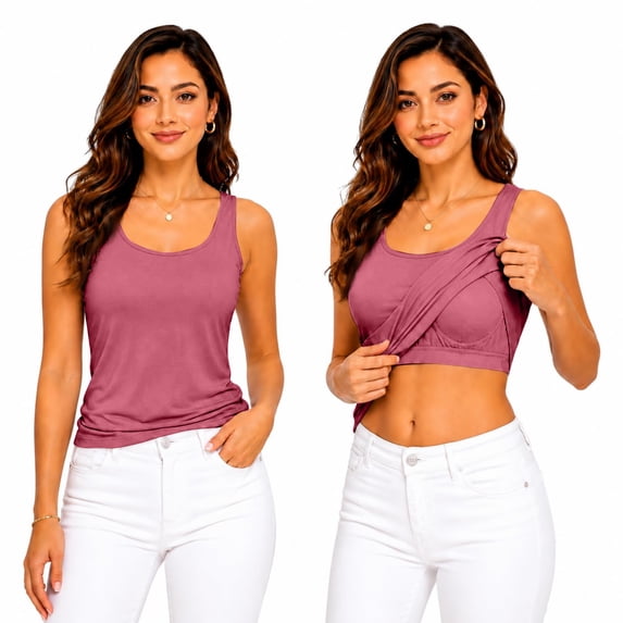 No Bra Needed Tank Tops for Women Padded Wide Strap Scoop Neck Sleeveless Cami Basic Sports Yoga Vest, 5XL