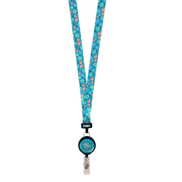 ESSENTIALS Brand Be Brave Bright Teal Lanyard with Badge Reel