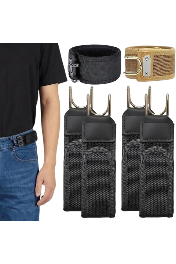 No Buckle Belts for Men, Metal Hook Elastic Belt, Unisex Adjustable Buckle-Less Invisible Closure for Outdoor Work & Edc