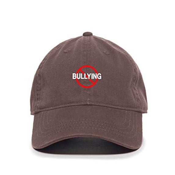 No Bullying Baseball Cap Embroidered Cotton Adjustable Dad Hat Brown