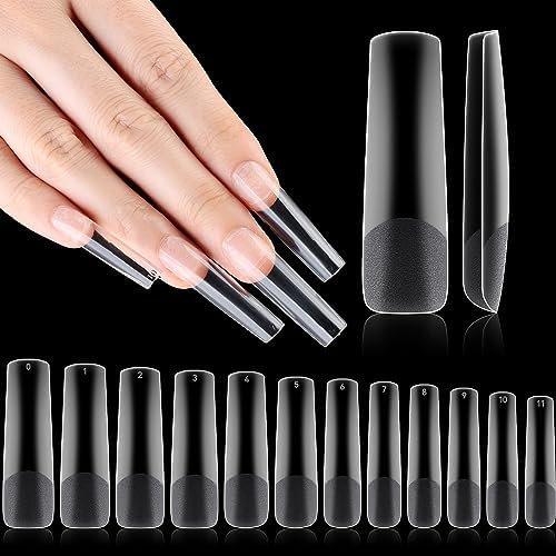 No C  XXL Square  Tips, Half Matte Clear Half Cover, Square Straight Flat Tips for  Nails Art Design, Salons,  DIY  Extension(12 Sizes 240 count)
