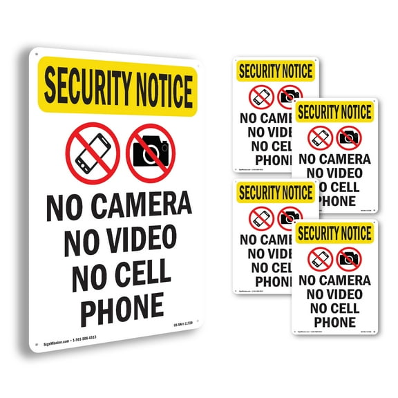 No Camera No Video With Symbol OSHA Security Notice Rigid Plastic Sign 24 Inch x 18 Inch - 5 Pack
