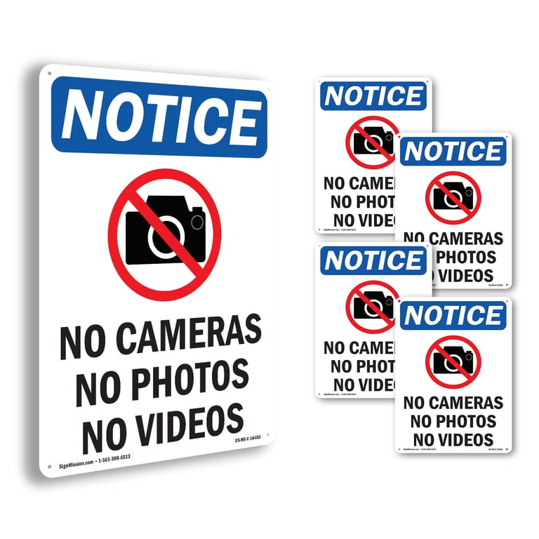 No Cameras No Photos OSHA Notice Aluminum Sign 24 Inch x 18 Inch