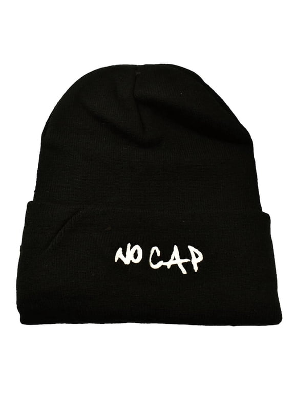 No Cap Embroidered Beanie, Black, One Size