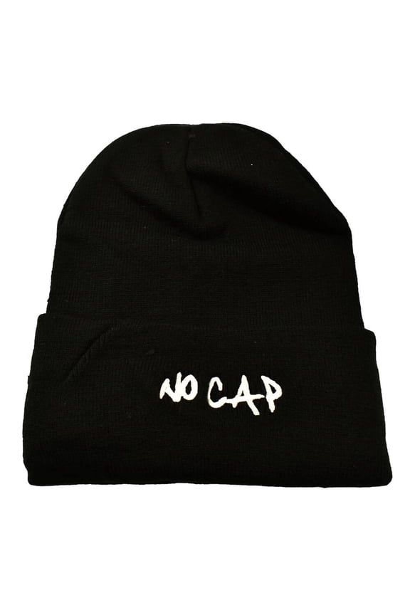 No Cap Embroidered Beanie, Black, One Size