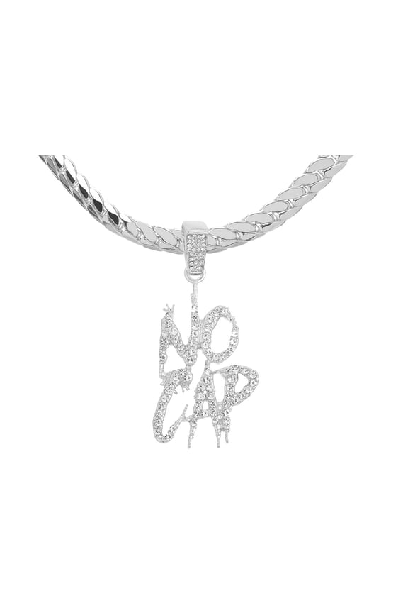 No Cap Silver Plated Pendant 20" Miami Cuban Chain Necklace Set MCP 1431 S