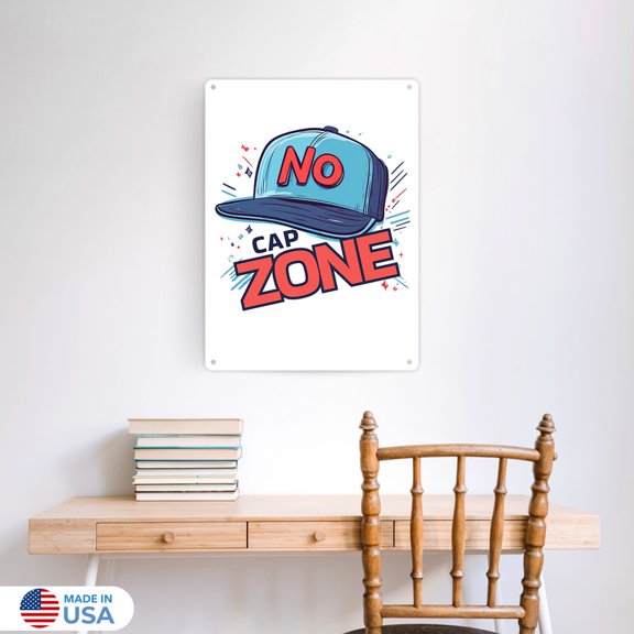 No Cap Zone Vertical Tin Sign Wall Decor by Dancing Littles Jungle - Size 12x16 inch