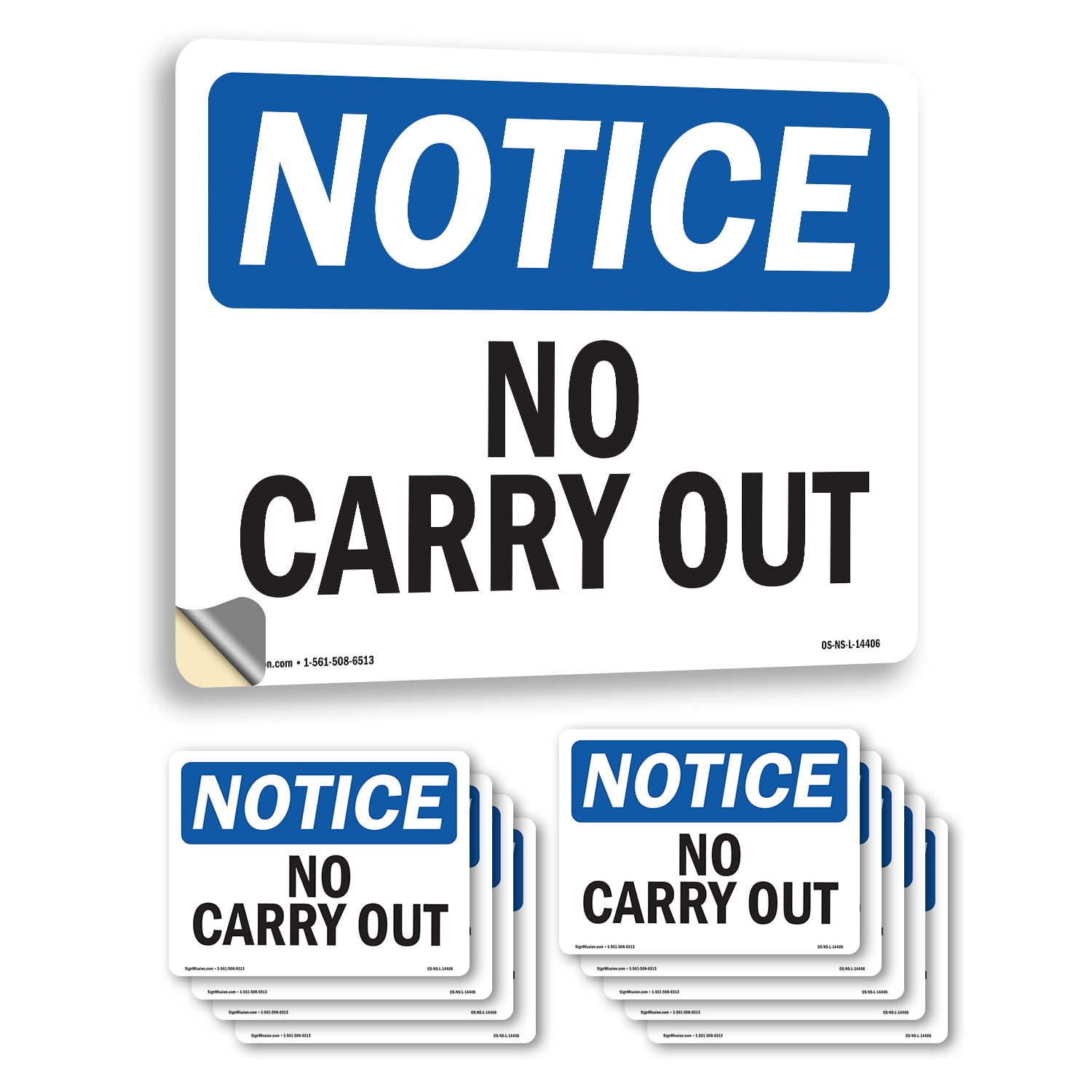 No Carry Out OSHA Notice Vinyl Decal Label 10 Inch x 7 Inch - 10 Pack ...