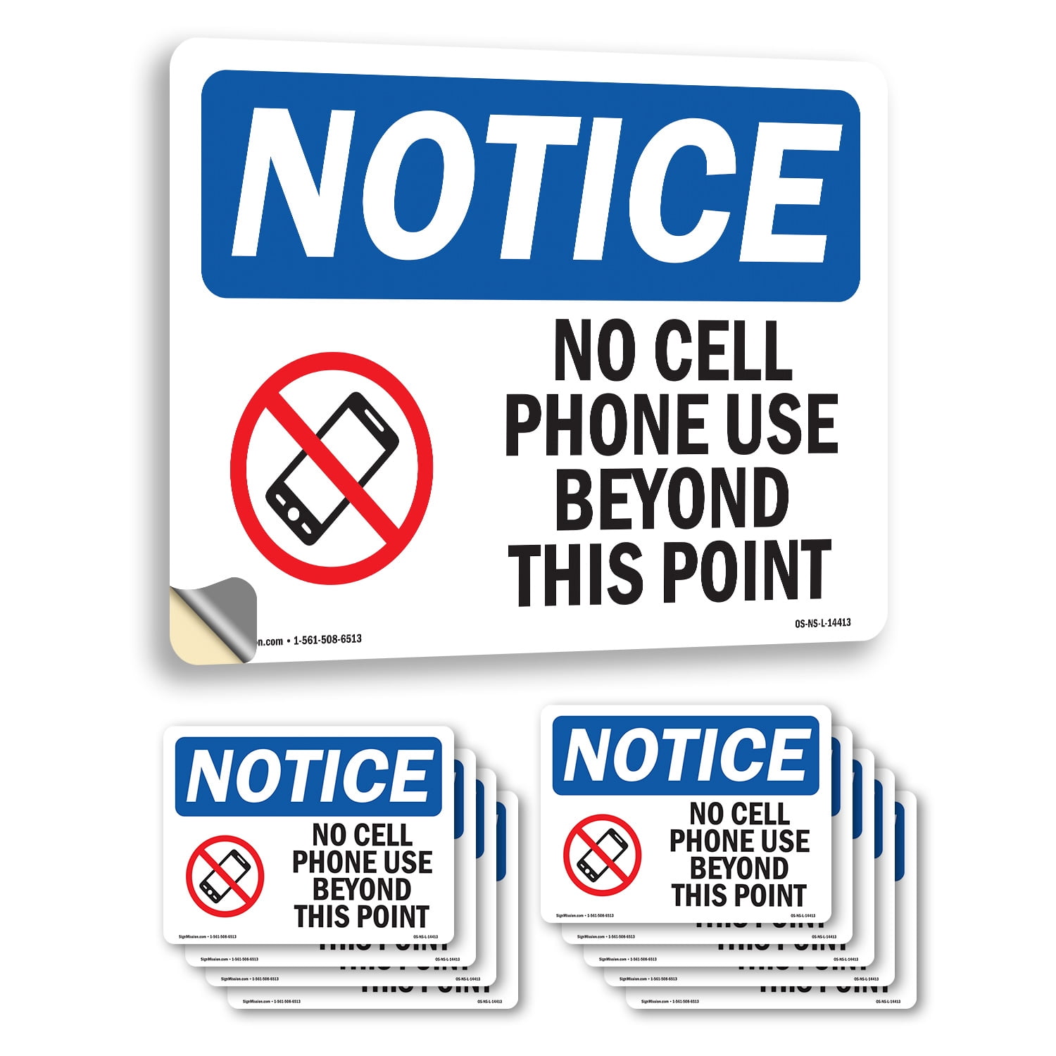 No Cell Phone Use Beyond This Point With Symbol OSHA Notice Vinyl Decal ...