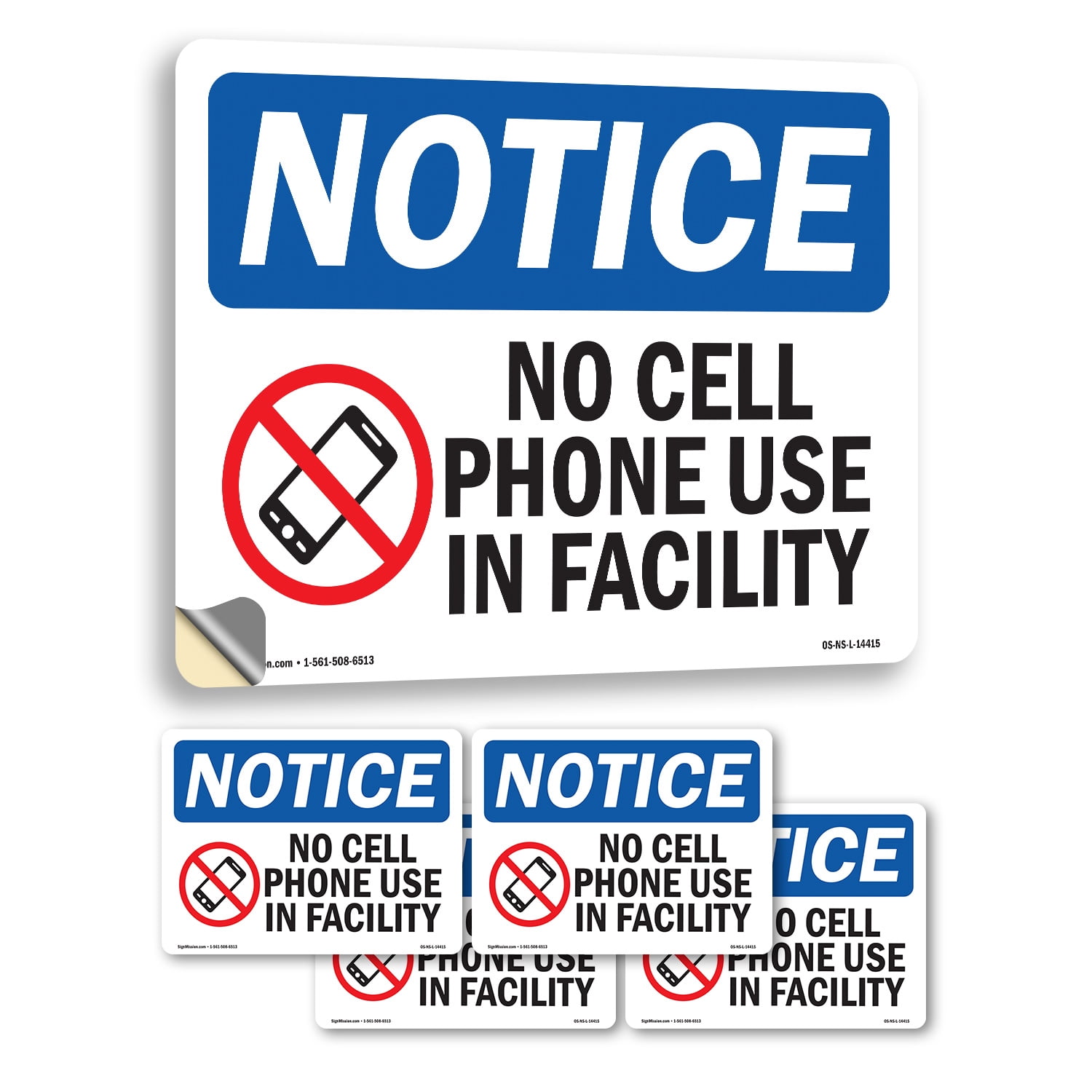 No Cell Phone Use In Facility With Symbol OSHA Notice Vinyl Decal Label ...