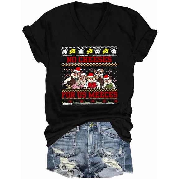 No Cheeses For Us Meeces Shirt No Cheeses For Us Meeces Shirts For Women Man Funny Chrismas V Neck Tshirt