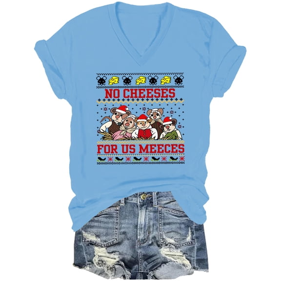 No Cheeses For Us Meeces Shirt No Cheeses For Us Meeces Shirts For Women Man Funny Chrismas V Neck Tshirt