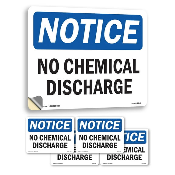 No Chemical Discharge OSHA Notice Vinyl Decal Label 5 Inch x 3.5 Inch - 5 Pack