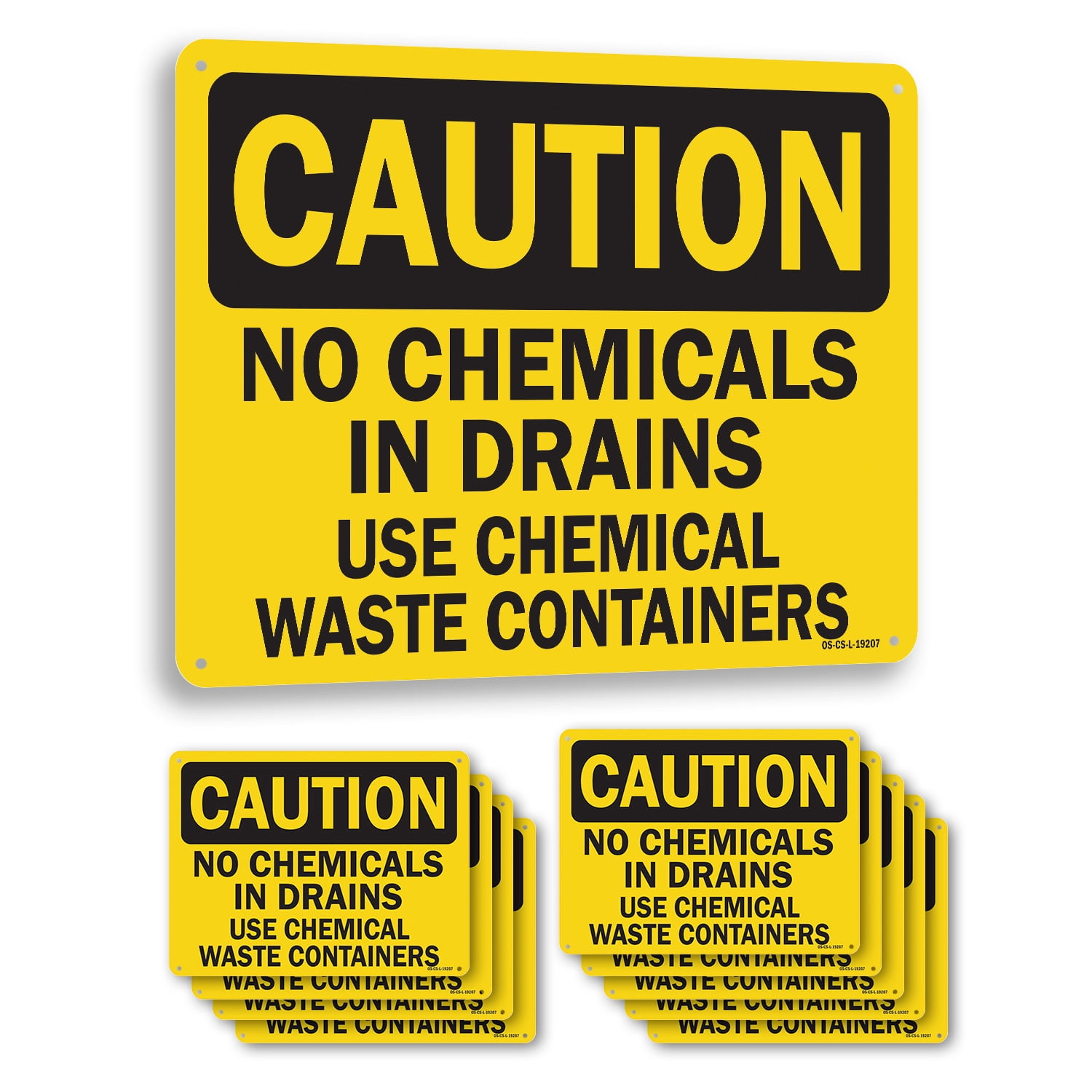 Watse Container. Sign No Chemicals In Drains Use Chemical Waste Containers OSHA Caution ...
