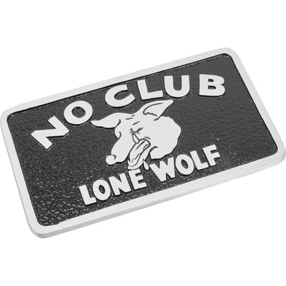Speedway Motors No Club Lone Wolf Car Club Plaque, Cast Aluminum Decorative Emblem with Gloss Black Recessed Background, Universal Fit, 4.88 Inch Height