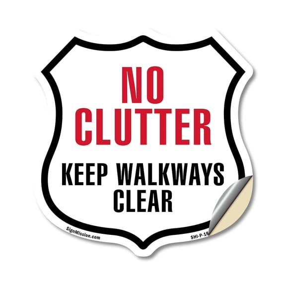 No Clutter Keep Walkways Clear (2 Pack) 6 inch X 6 inch Shield Shaped Heavy Duty 3.2 mil Vinyl Decals Weather Resistant Made in the USA