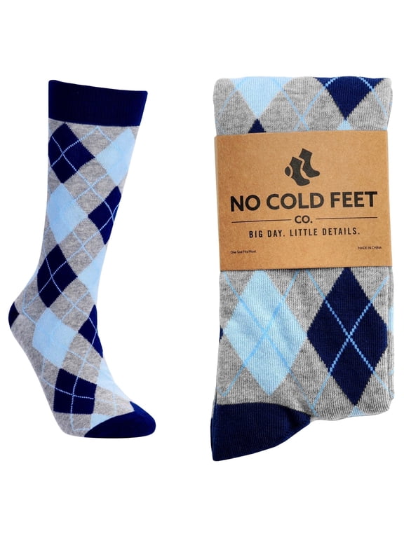 Fun Colorful Novelty Dress Socks for Men, Blue Argyle, Men's 8-13, Crew Socks