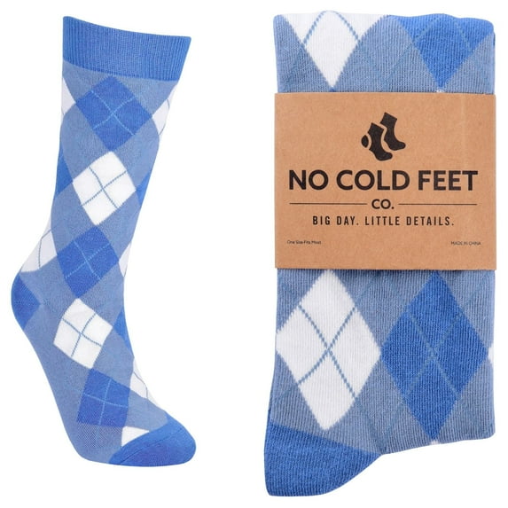 No Cold Feet Fun Colorful Novelty Dress Socks for Men, Dusty Blue Argyle, Men's Size 8-13, Crew Socks