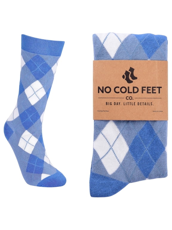 Fun Colorful Novelty Dress Socks for Men, Dusty Blue Argyle, Men's Size 8-13, Crew Socks