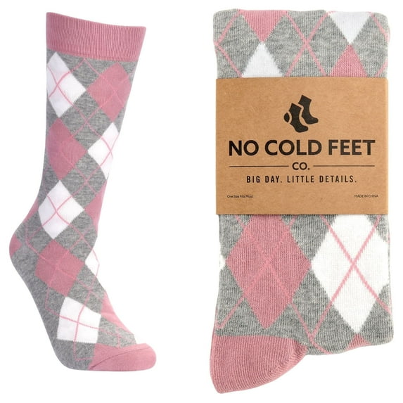 No Cold Feet Fun Colorful Novelty Dress Socks for Men, Dusty Rose Argyle, Men's Size 8-13, Crew Socks