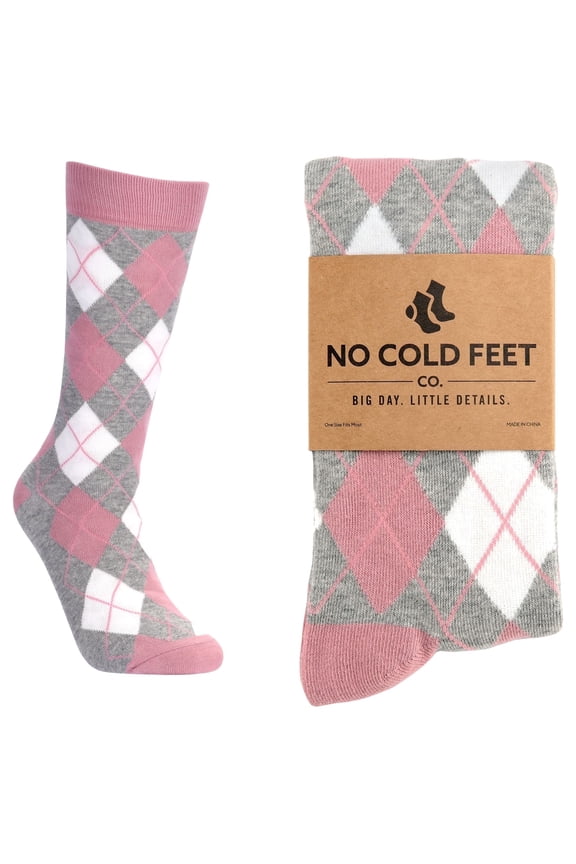 Fun Colorful Novelty Dress Socks for Men, Dusty Rose Argyle, Men's Size 8-13, Crew Socks