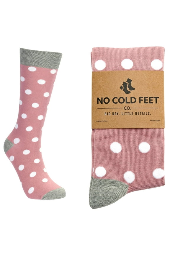 Fun Colorful Novelty Dress Socks for Men, Dusty Rose with White Polka Dots, Men's Size 8-13, Crew Socks