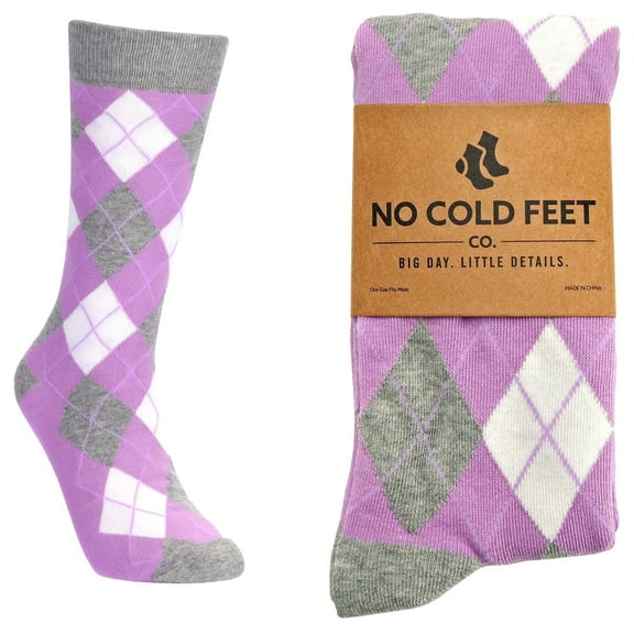 No Cold Feet Fun Colorful Novelty Dress Socks for Men, Lavender Argyle, Men's Size 8-13, Crew Socks