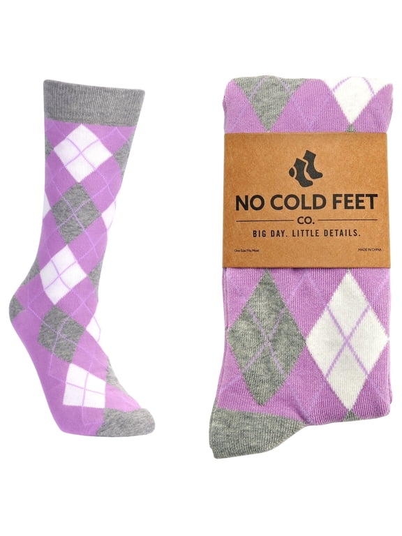 Fun Colorful Novelty Dress Socks for Men, Lavender Argyle, Men's Size 8-13, Crew Socks