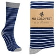thumbnail image 1 of No Cold Feet Fun Colorful Novelty Dress Socks for Men, Navy and White Stripes, Men's Size 8-13, Crew Socks, 1 of 7