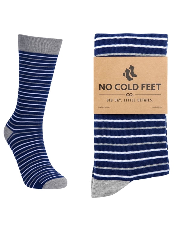 Fun Colorful Novelty Dress Socks for Men, Navy and White Stripes, Men's Size 8-13, Crew Socks