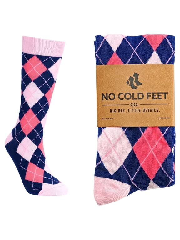 Fun Colorful Novelty Dress Socks for Men, Navy and Pink Argyle, Men's Size 8-13, Crew Socks