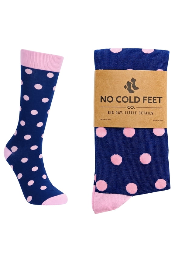Fun Colorful Novelty Dress Socks for Men, Navy with Pink Polka Dots, Men's Size 8-13, Crew