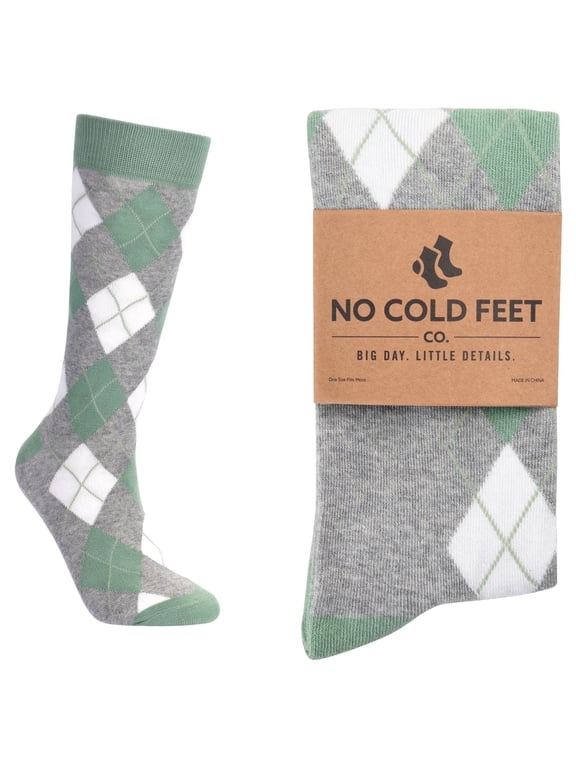 Fun Colorful Novelty Dress Socks for Men, Sage and Grey Argyle, Men's Size 8-13, Crew
