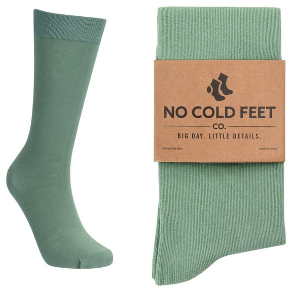 No Cold Feet Fun Colorful Novelty Dress Socks for Men, Solid Sage, Men's Size 8-13, Crew